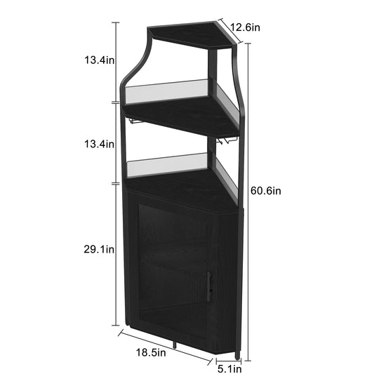 COZONY 5-Tier Retro-Styled Corner Bar Cabinet with Wine Rack, Glass Holder, and Storage Shelves, 60.6"H