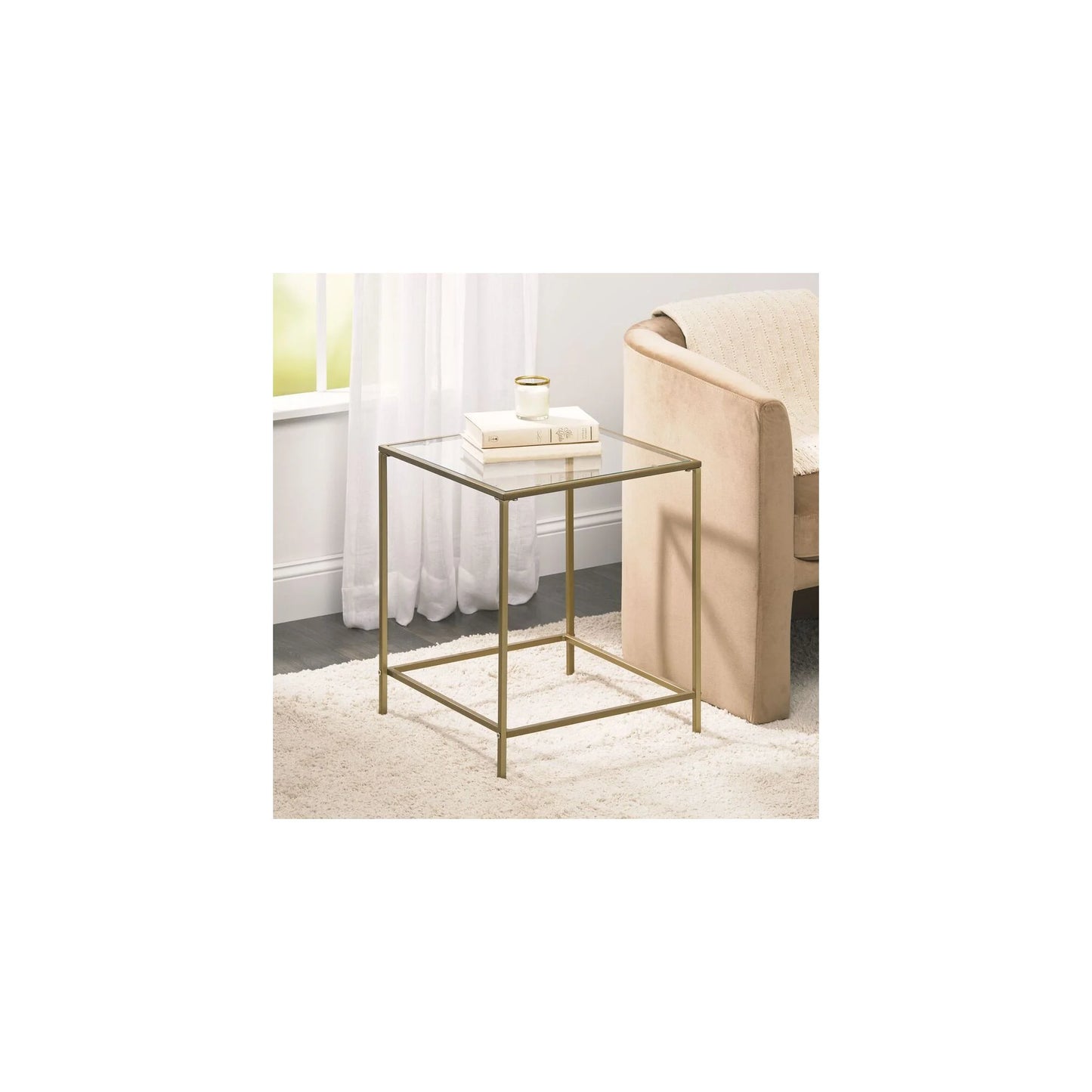 mDesign Metal and Glass Top Square Accent Side/End Table Furniture Unit, Black