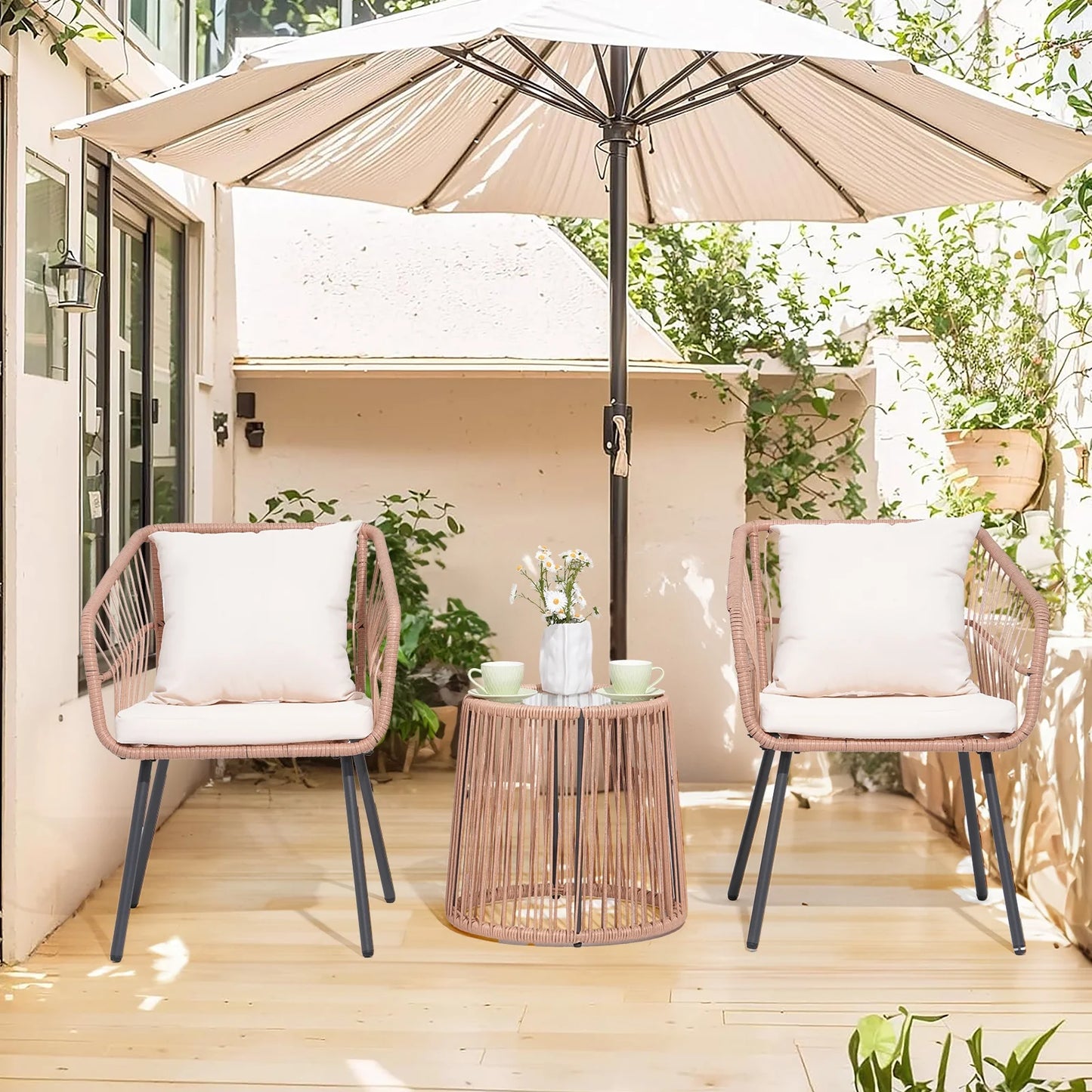 Patio Furniture Set, Betcozy3 Pieces Outdoor Chairs Set with Glass Coffee Table for Garden, Bistro, Porch, Balcony, Backyard