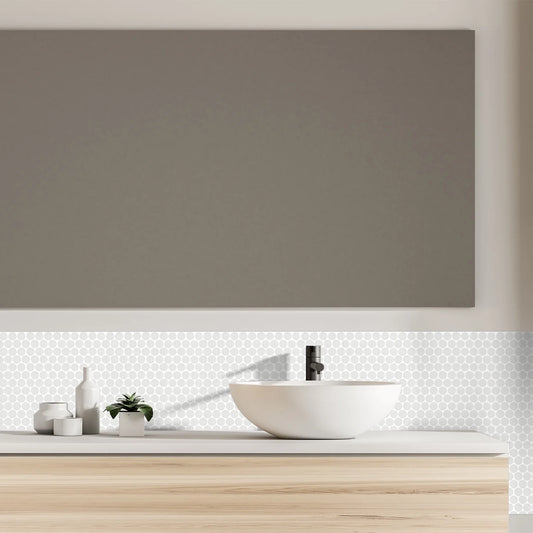 Huelva 12.68" x 11.02" Glass Penny Mosaic Floor and Wall Tile in White (Pack of 11)