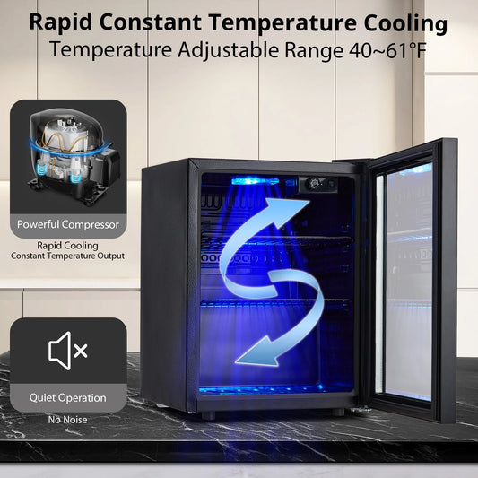 Wine Cooler,Beverage Refrigerator Cooler,Freestanding Wine Cooler Refrigerator with Triple Pane Clear Glass Door,Mini Fridge Countertop Drink Cooler for Home Office,Temperature Adjustment Range 40~61°