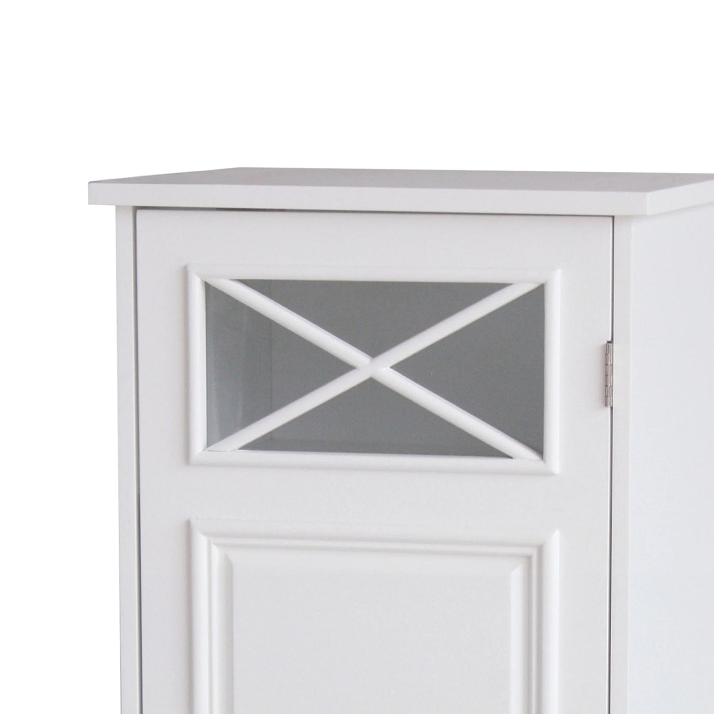 Teamson Home Dawson Freestanding Floor Storage Accent Cabinet with Decorative Glass Panel, White