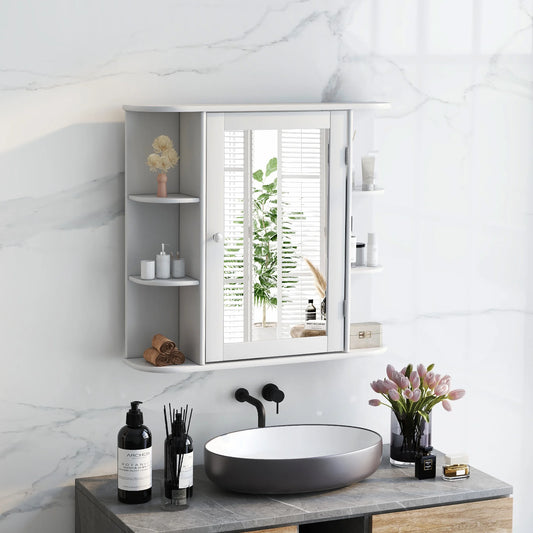 Costway, White, Medium Density Fiberboard, Multipurpose Mount Wall Surface Cabinet Mirror Glass, 26.00 x 6.50 x 23.50 Inches