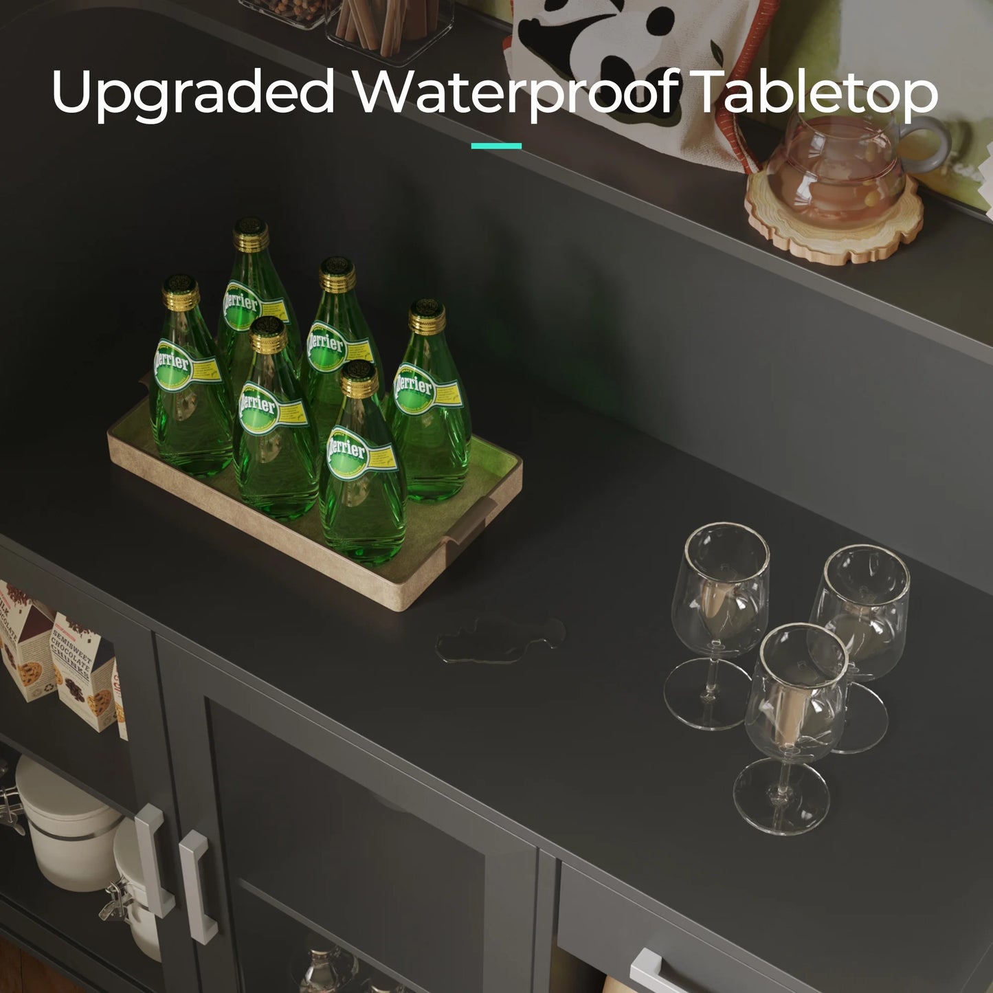 LINSY HOME Wine Bar Cabinet with LED Light, Home Coffee Cabinet with Wine and Glass Rack, Kitchen Buffet Sideboard with Storage Cabinet& Drawers, White