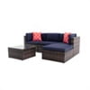 5 Piece Patio Furniture Sets, Outdoor Conversation Sets with Glass Coffee Table, Wicker Rattan Sectional Sofa Couch with Storage Bench, Ottomans & Cushions for Garden, Pool, Backyard, Gray