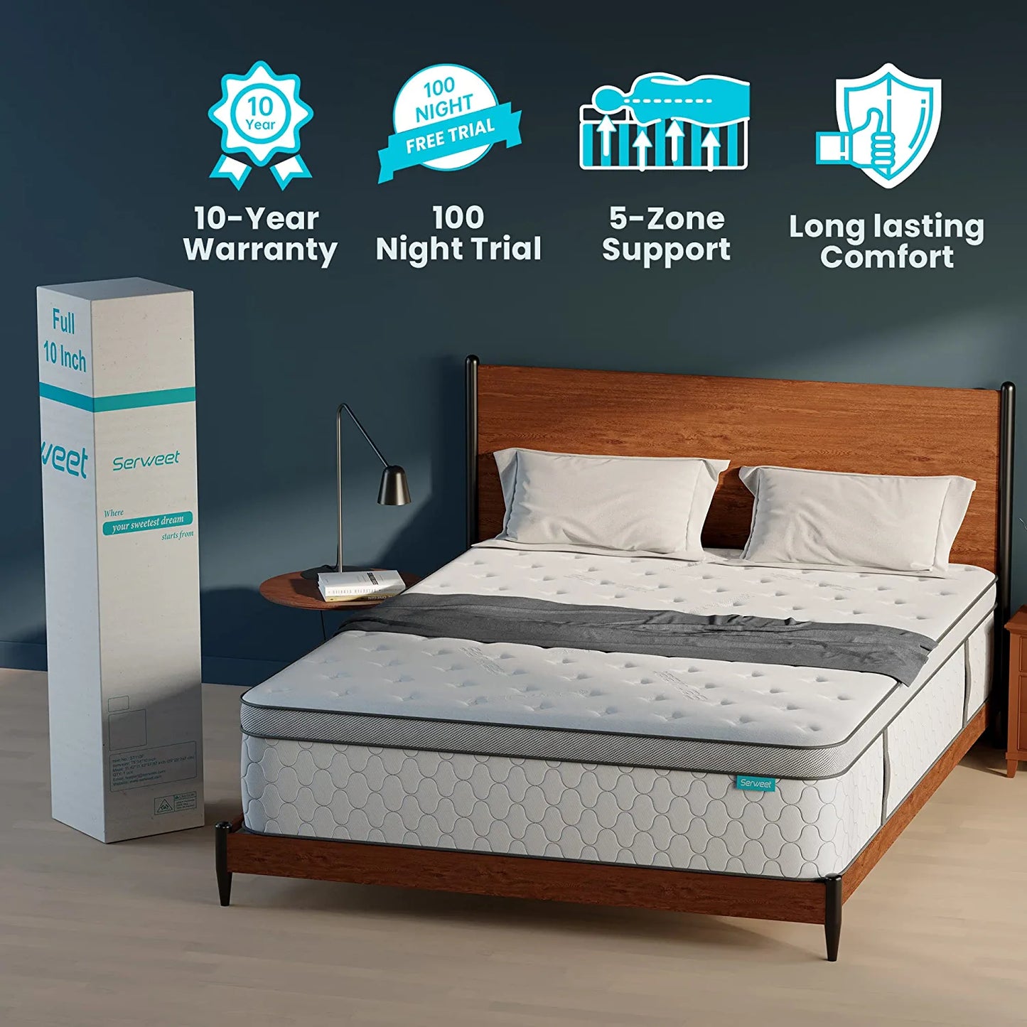 Size Mattress, Serweet 12 Inch Gel Memory Foam Hybrid Mattress in a Box, Fiberglass Free, Breathable Bed Mattress for Cooler Sleep Supportive & Pressure Relief, Medium Firm Feel