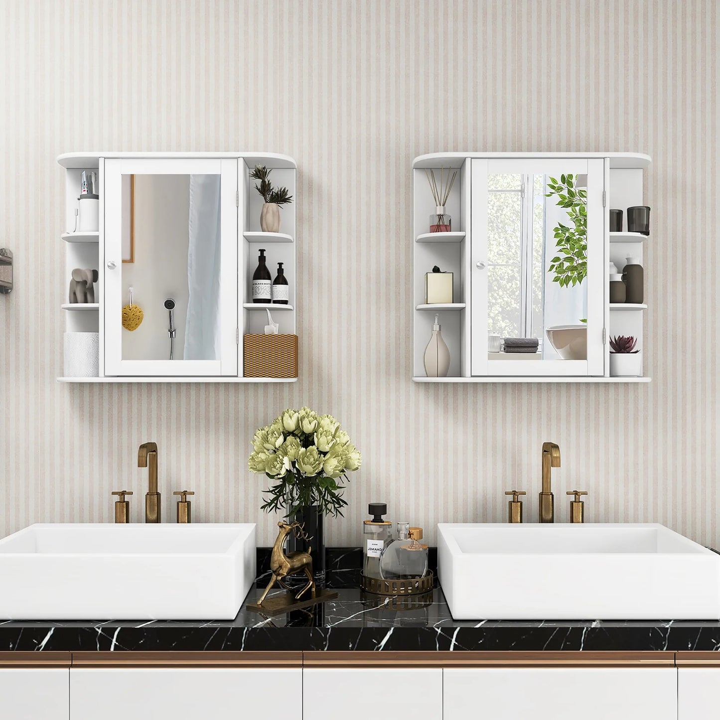 Costway, White, Medium Density Fiberboard, Multipurpose Mount Wall Surface Cabinet Mirror Glass, 26.00 x 6.50 x 23.50 Inches