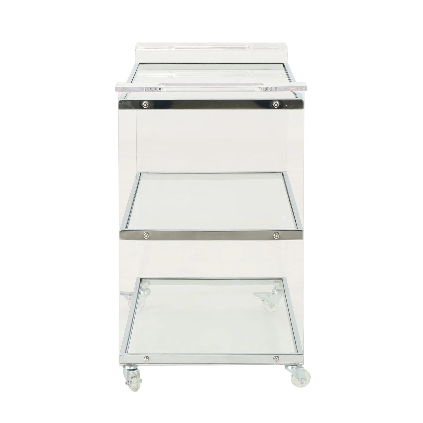 GDF Studio Dax Modern Glam Tempered Glass 3 Tiered Bar Cart, Clear