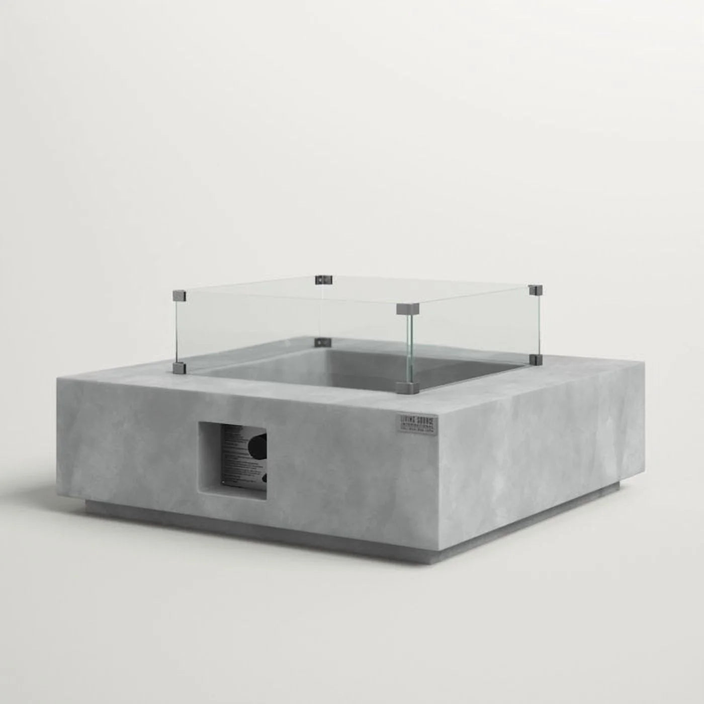 Living Source International Concrete/Glass Fire Pit Table, 34 x 34 in, Square, 40000 BTU, Propane, Powder Coated Finish with Automatic Shutoff