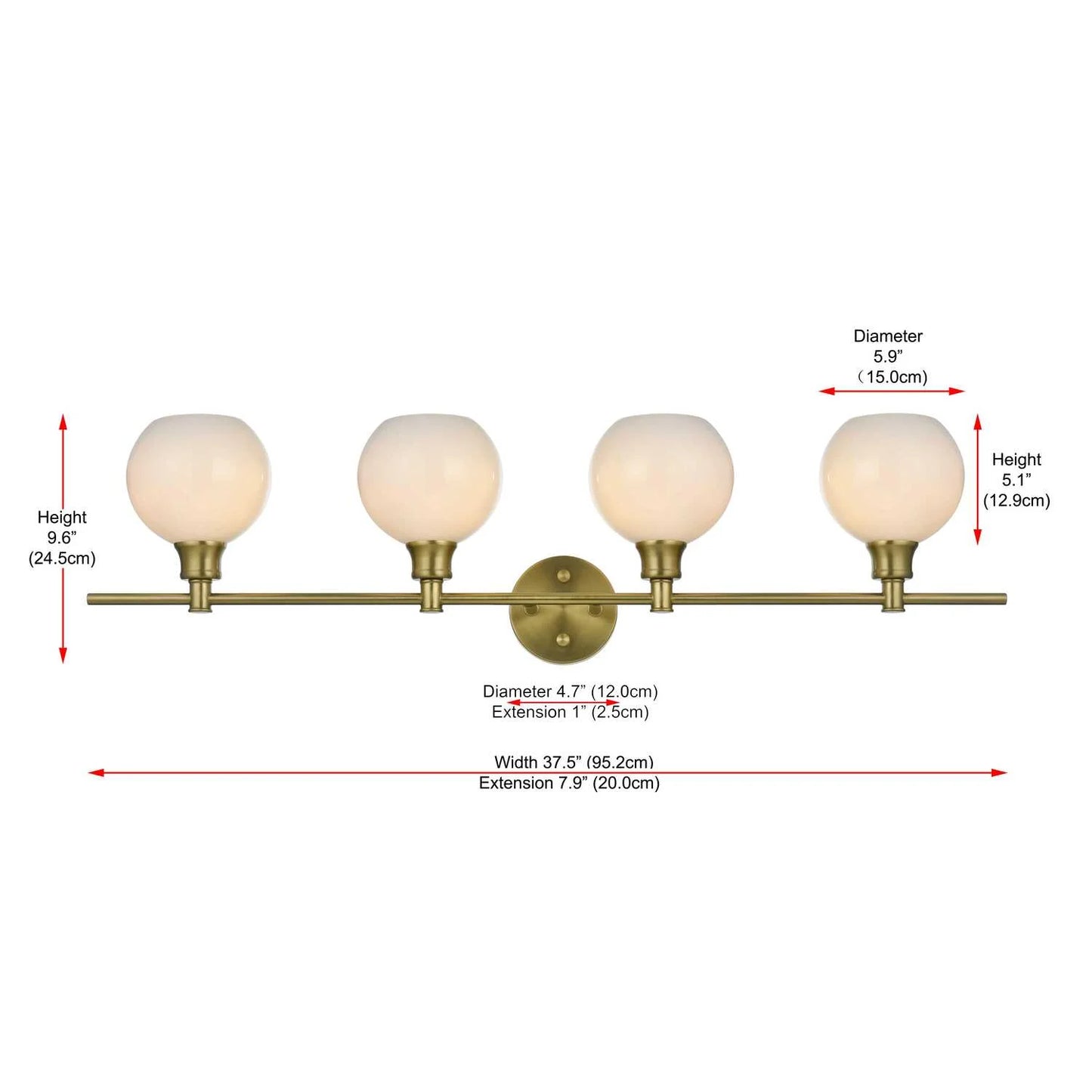 Collier 4 light Brass and Frosted white glass Wall sconce