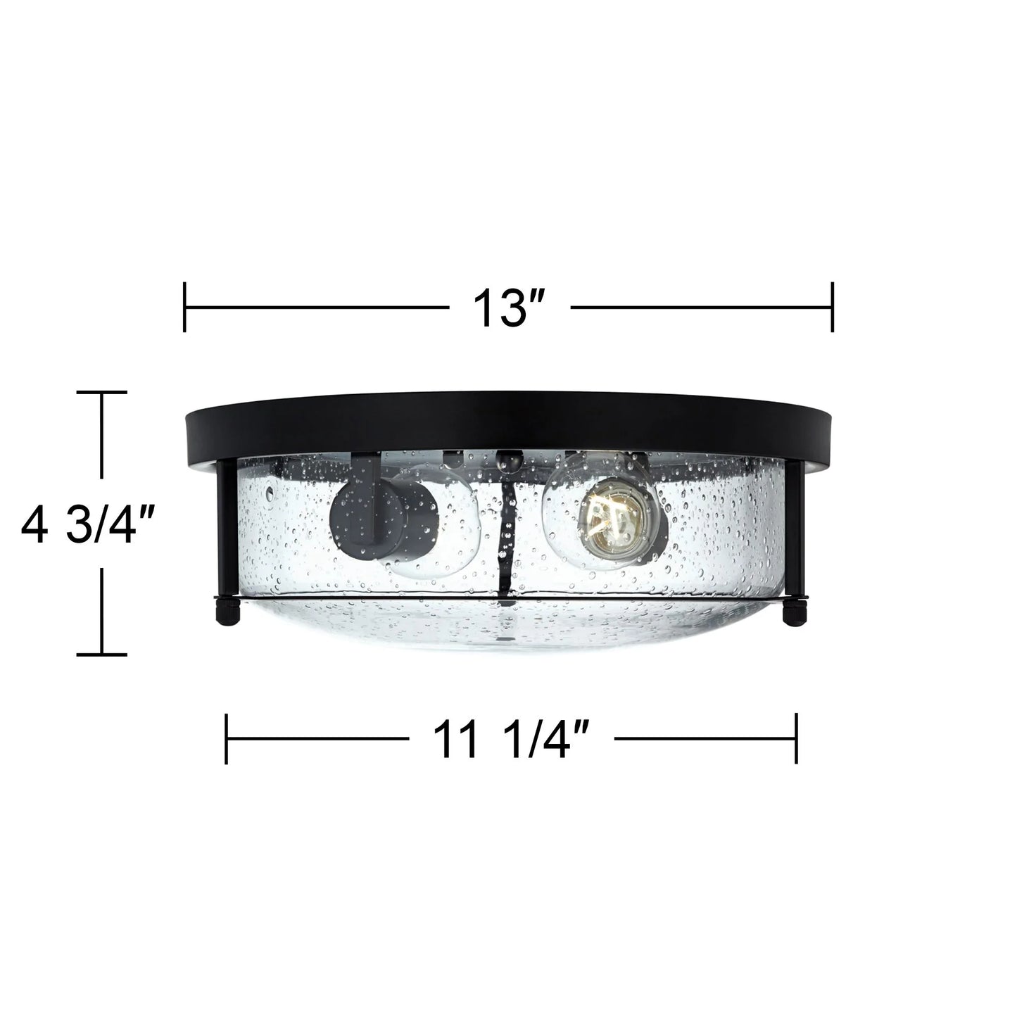 Franklin Iron Works Midnight 13" Modern Flush-Mount Ceiling Light Fixture Kitchen Foyer Hallway Round 2-Light Black Seeded Glass