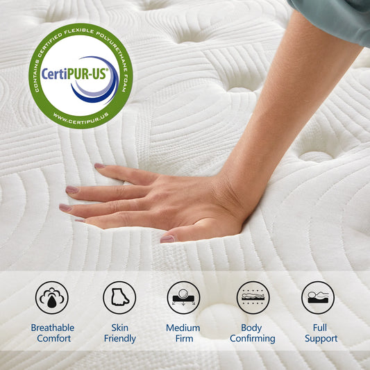 SogesPower Twin Size 10 Inch Hypoallergenic Hybrid Mattress, Breathable Medium Firm Mattress, Fiberglass Free Cooling Mattress, Individual Pocket Spring Mattress, Mattress in A Box, CertiPUR-US