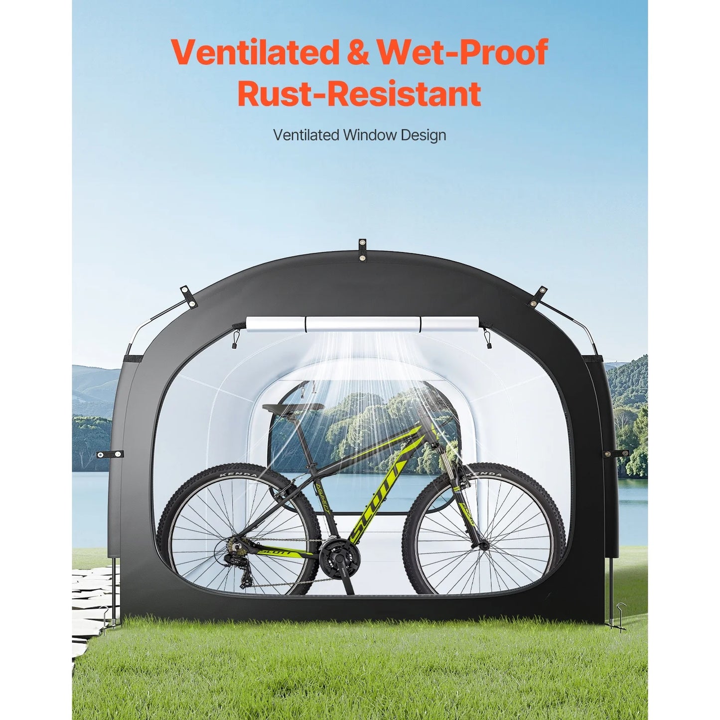 KFFKFF Bicycle Shelter, Accommodates 5 Bicycles, Roomy Outdoor Bicycle Shelter with Air Circulation Window, Water-Resistant Simple Setup Bicycle Shelter with Robust Fiberglass & Double Zippers