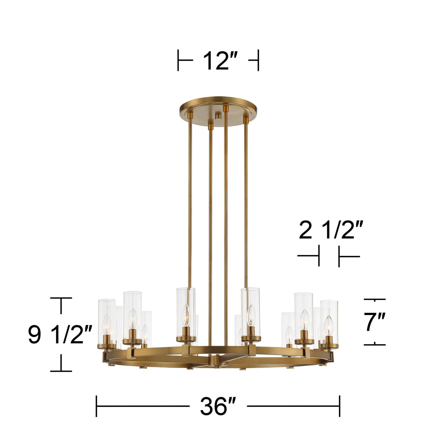 Stiffel Aron Brass Gold Wagon Wheel Chandelier 36" Wide Modern Clear Glass Shade 12-Light Fixture for Dining Room House Foyer Kitchen Island Entryway