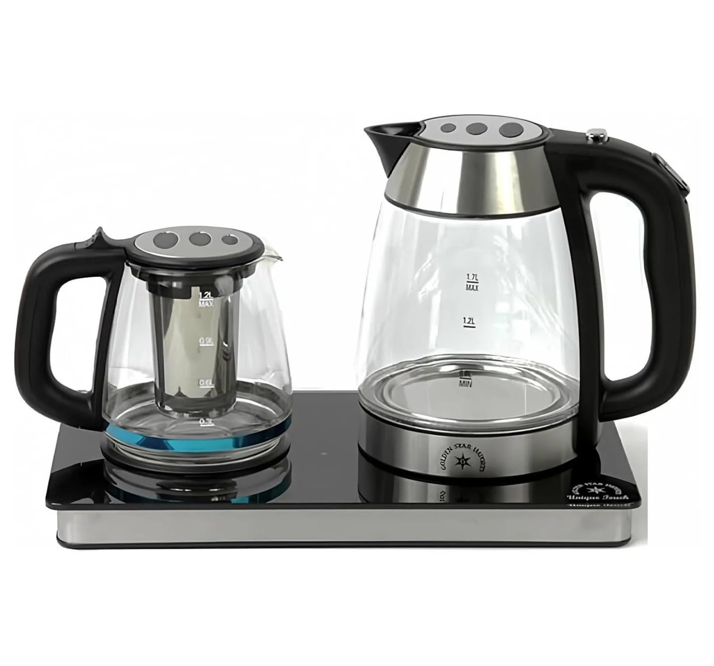 Electric Tea Maker Samovar, 1.7L Glass Kettle & 1.2L Teapot Set - Stainless Steel, Cordless, Keep Warm, 360° Swivel, Auto Shut-Off, LED Indicator