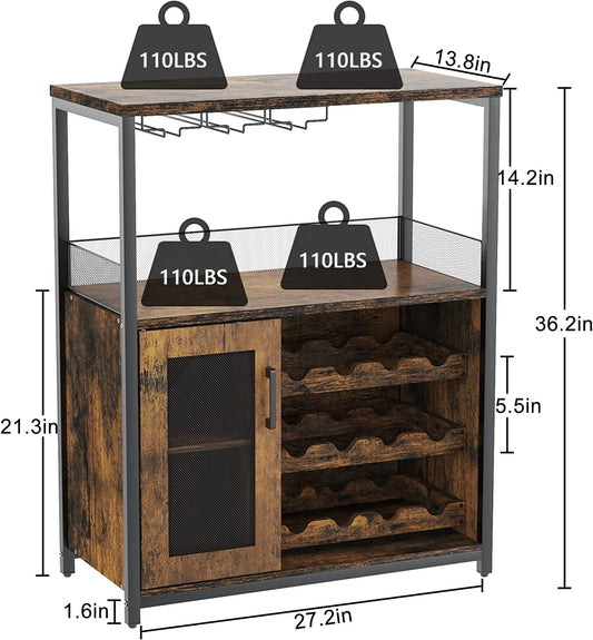 Yesfashion Wine Bar Cabinet with Glass Holder, ABS Rustic Brown