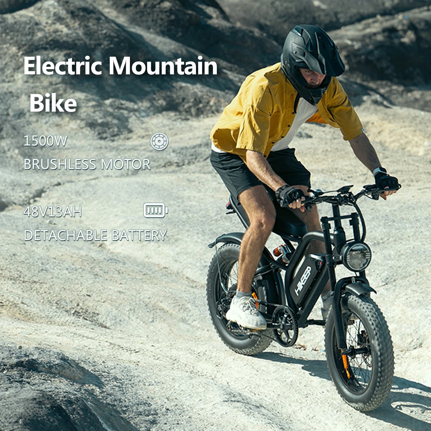 HiKeep 1500W Peak Electric Bike, 20" Fat Tire Ebike, 48V 15Ah Battery, E-Mountain Bike, w/Bag, Pump & Glasses