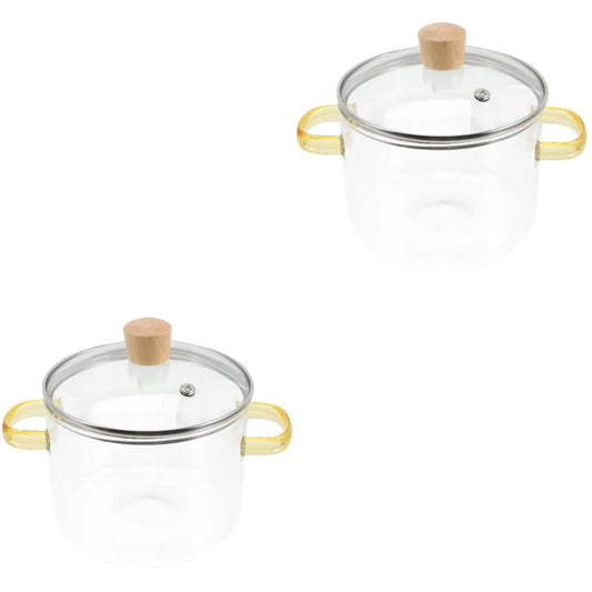 Homemaxs 2pcs Clear Glass Stockpot with Lid and Double Ear Noodle Cooking Pot Ramen Pot Glass Cookware