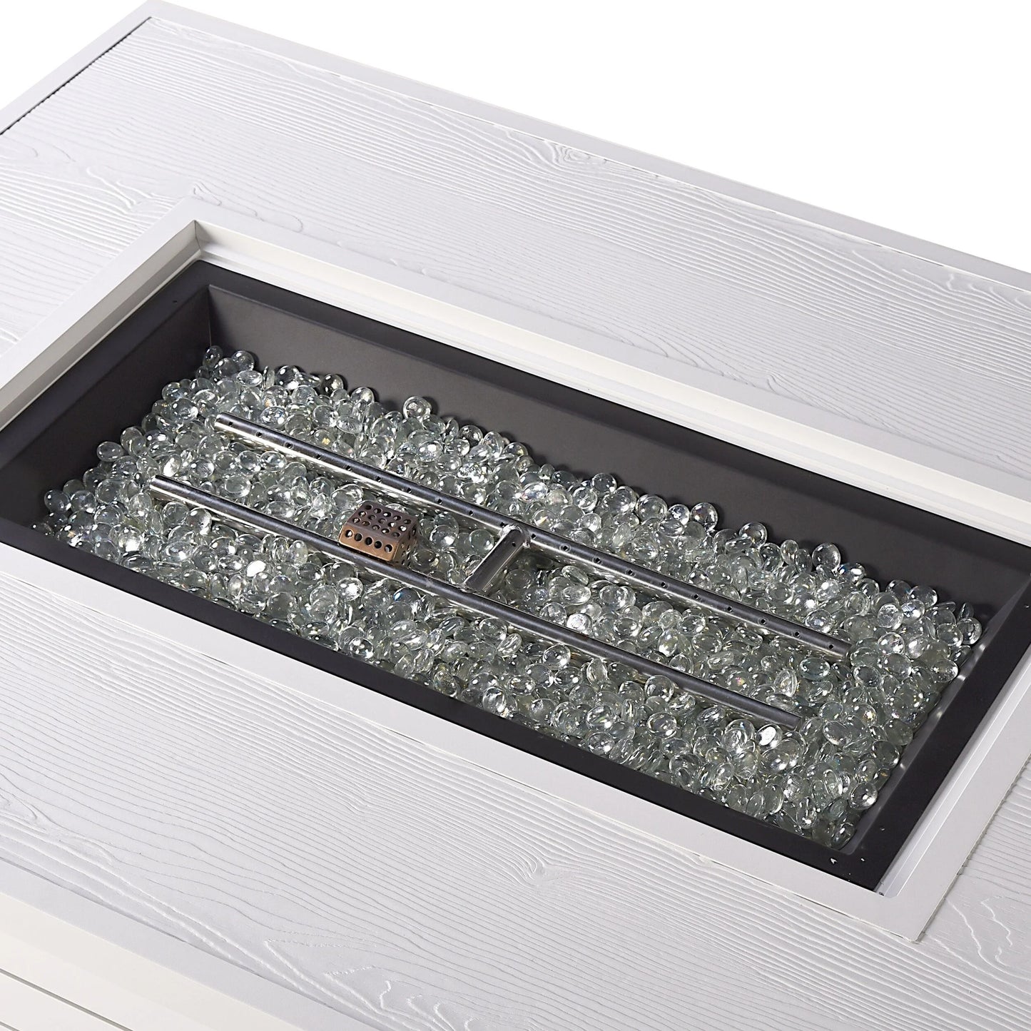 Rectangular 48 in. x 36 in. Aluminum Propane Fire Pit Table, Glass Beads, Two Covers, Lid, 57,000 BTUs - N/A Gold
