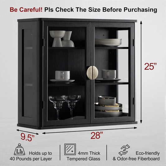 POLIHOME Display Wall Cabinet with Tempered Glass DoorsStorage Cabinet with Adjustable Shelves