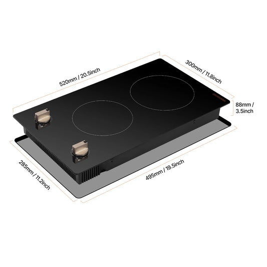 KFFKFF 12 Inch Induction Stove, 1800W 2 Burner Electric Cooktop Built-in Stove top with Knob-Controlled, 12 Heat Levels, Glass Top, Automatic Power-Off