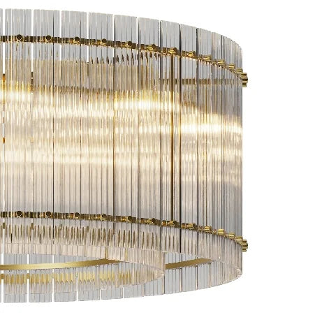 37 Inch Modern Gold Round Chandelier 2 Tier 8 Light Water Ripple Crystal Glass for Dining Room Living Room Bedroom High Ceiling Foyer Entryway