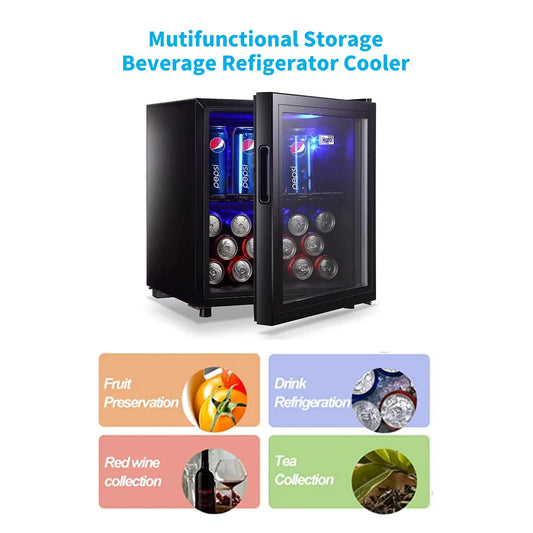 62-Can Beverage Cooler and Refrigerator, Small Mini Fridge for Home, Office or Bar with Glass Door and Adjustable Removable ShelvesPerfect for Soda Beer or Wine, Stainless Steel, 1.6 Cu.Ft.
