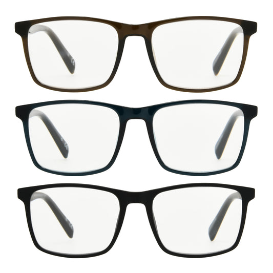 Design Optics by Foster Grant #815 Classic Plastic Square Reading Glasses, 3-pack