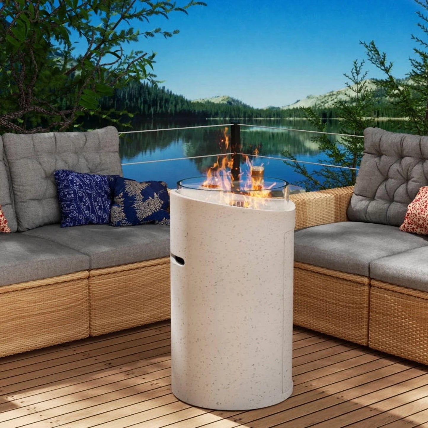 NAGA BAHNA 21" Round Propane Fire Pit 50,000BTU Terrazzo Gas Fire Pit with Glass Stones