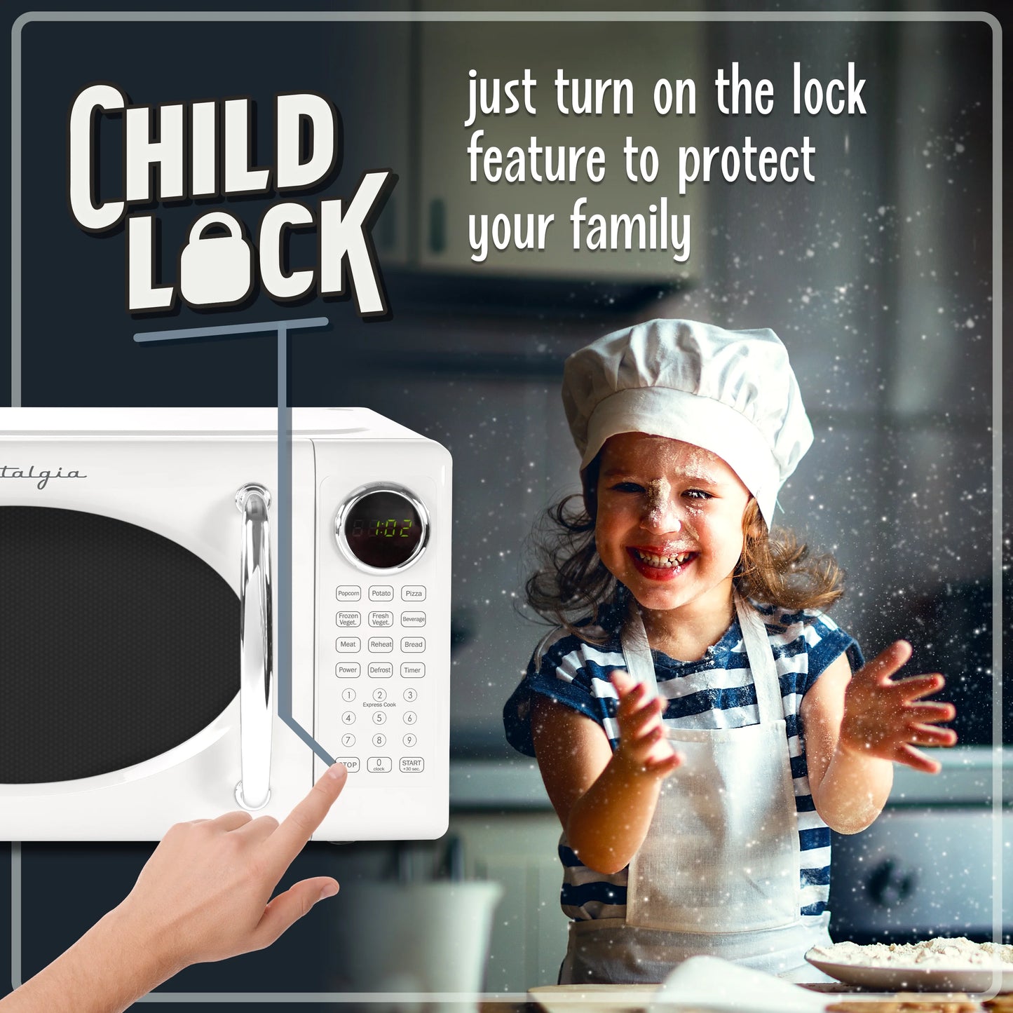 Nostalgia Retro Microwave Oven - 0.7 Cu Ft & 700-Watt Countertop Microwave with Glass Turntable, Child Safety Lock, 8 Auto-Cook Programs & Digital Clock - Aqua