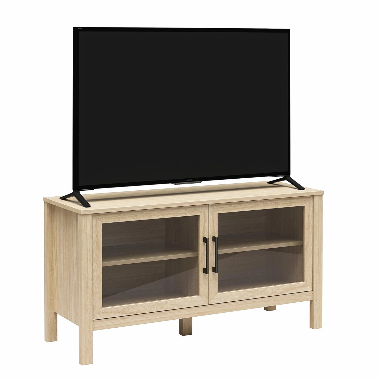 Mainstays Glass Door TV Stand for TVs up to 55", Spring Pine