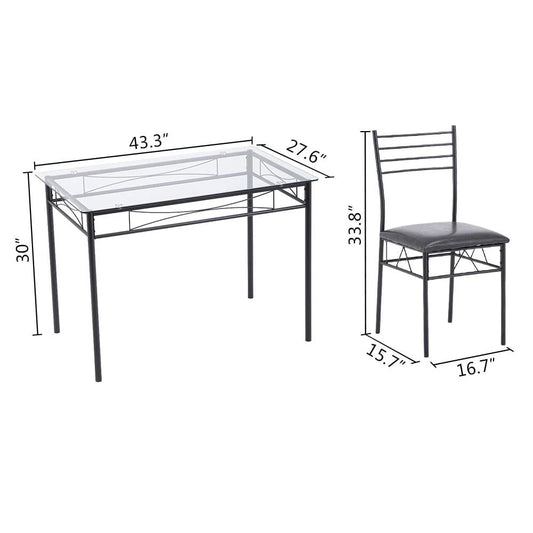 Zimtown 5 Pieces Dining Set Table with 4 Chairs Glass Diner Table with Metal Frame Kitchen Dining Room Furniture Black