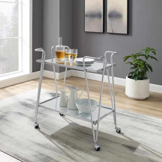 Linon 2-Tier Mobile Metal & Glass Bar Cart, 32.5" H, Chrome