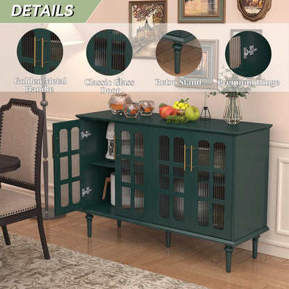 HLR 47.6" Modern Vintage Sideboards Buffet Cabinet with 4 Lattice Glass Door, Green