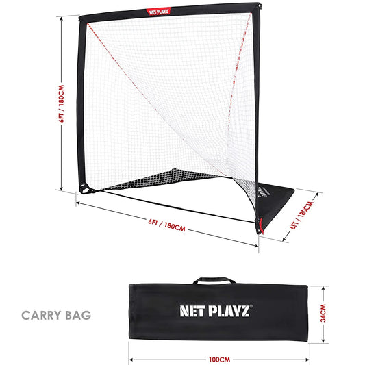 NET PLAYZ 6 x 6 x 6 Feet Lacrosse Goal Fast Install, Fiberglass Frme, Lightweight, Foldable, Portable, Carry Bag Included, Black
