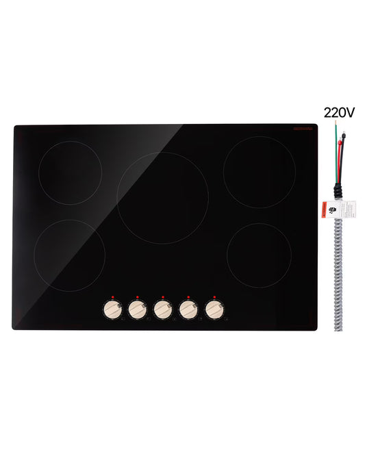 KFFKFF 30 Inch Induction Stove, 9200W Built-in Stove Top, 5 Burner Electric Cooktop with Knob Control Cooktop, 12 Power Levels Integrated Induction Stove with Glass Top, Automatic Power-Off