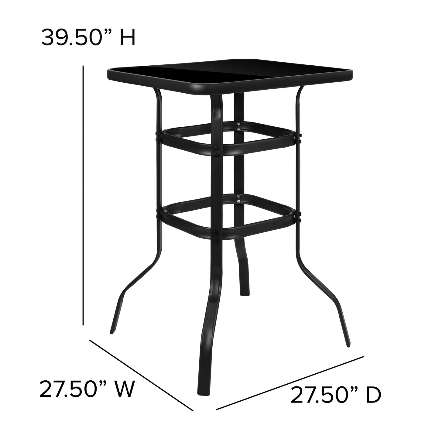 Emma + Oliver 3 Piece Outdoor Bar Height Set-Glass Patio Bar Table-Black All-Weather Barstools