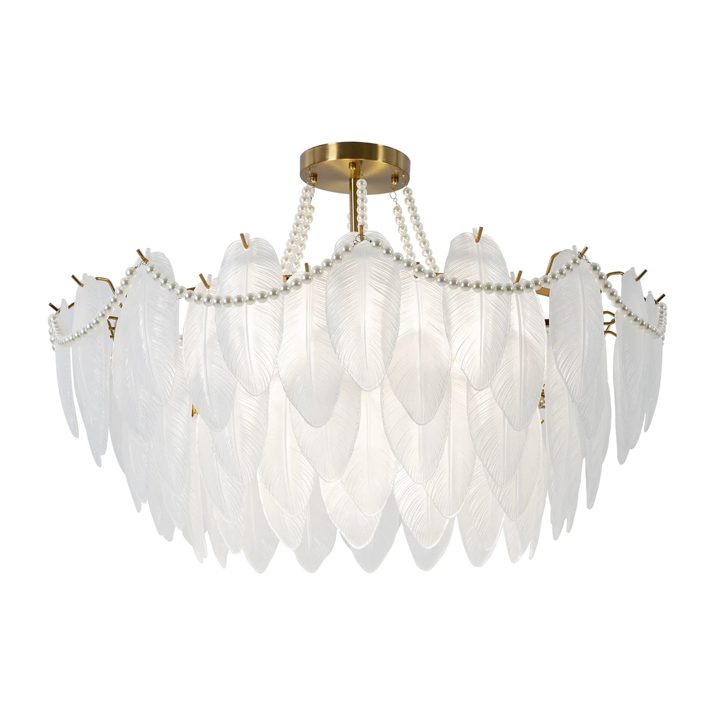Miumaeov 12-Light Large Glass Chandelier Round Nordic-Feather Pendant Lamp Luxury Hanging Lamp for Living Room Kitchen Island D31.5 X H25.6