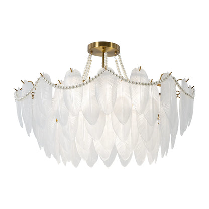 Miumaeov 12-Light Large Glass Chandelier Round Nordic-Feather Pendant Lamp Luxury Hanging Lamp for Living Room Kitchen Island D31.5 X H25.6