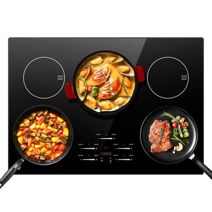 Sunmaki 30-Inch Electric Cooktop, 5-Burner Built-in Ceramic Glass Stove Top with Touch Control, 10600W