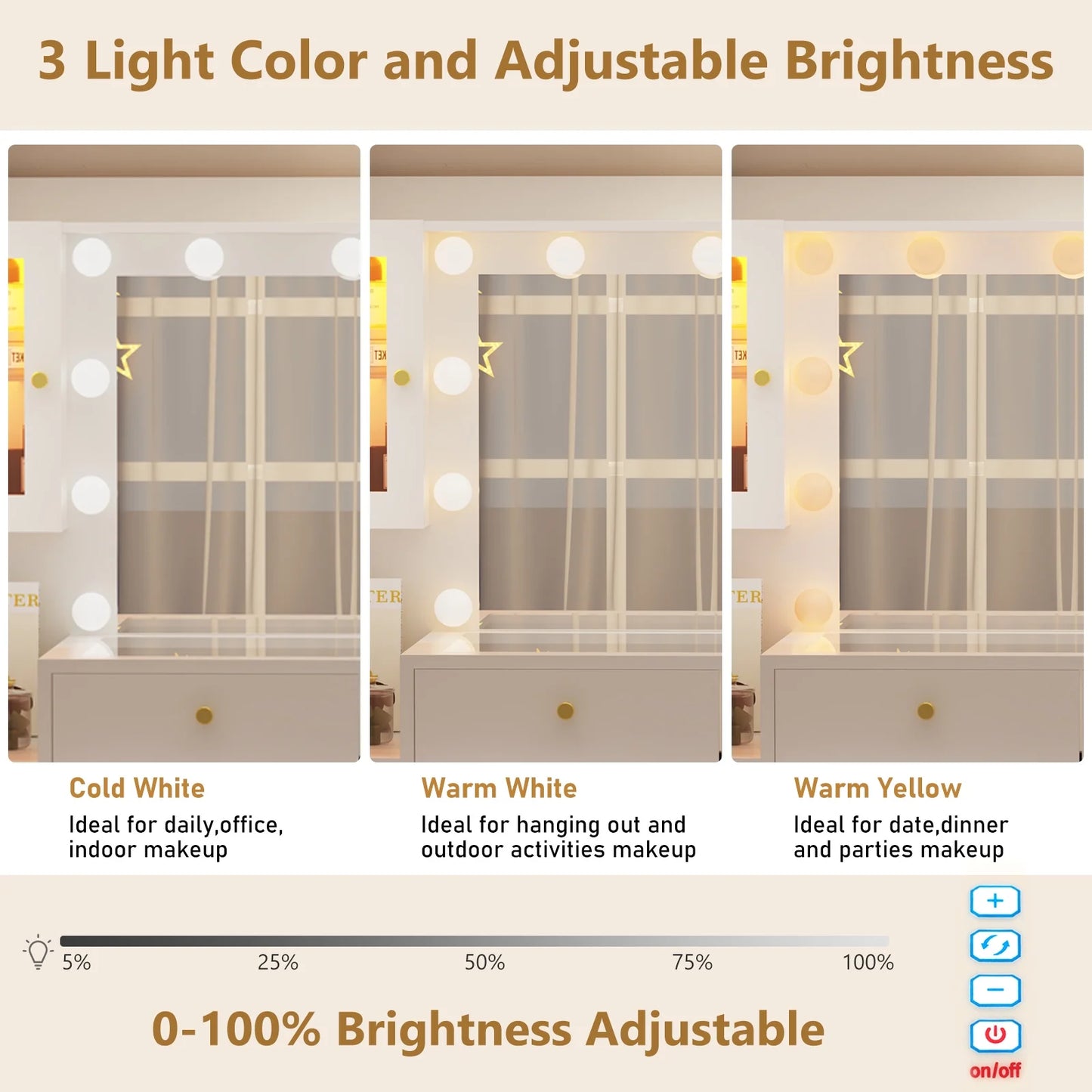 ChVans 62'' Large Vanity Desk with Tempered Glass Top, 11 LED Bulbs, Charging Station, Bedroom Makeup Vanity with 3 Lights Mode LED Mirror, 6 Translucent Drawers, 2 RGB cabinets for Women, Girls Gift