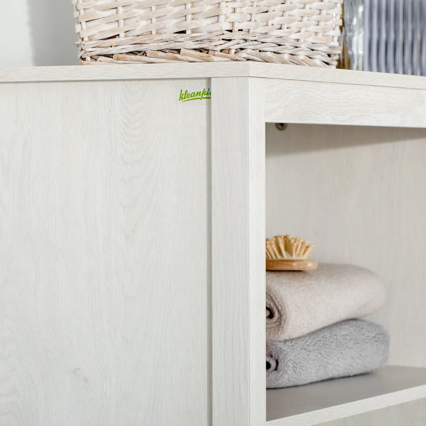 kleankin Tall Bathroom Storage Cabinet with 3 Tier Shelf, Glass Door Cabinet, Freestanding Linen Tower with Adjustable Shelves, Antique White