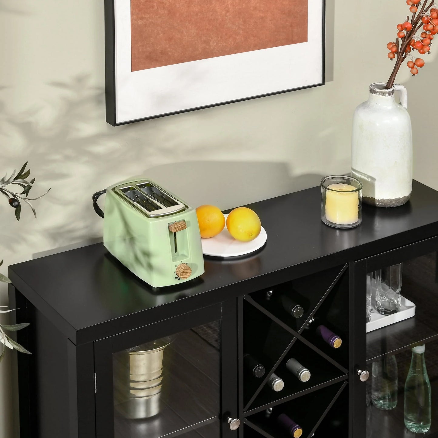 HOMCOM Coffee Bar Cabinet, Sideboard Buffet Cabinet with Removable Wine Rack, Tempered Glass Door and Adjustable Shelves, Wine Cabinet for Living Room, Kitchen, Entryway, Black