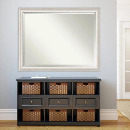 Amanti Art Wall Mounted Framed Vanity Mirror, Glass Size 40x30, Trio White Wash Silver