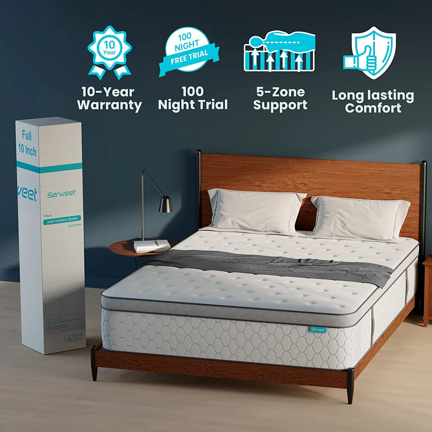 Size Mattress, Serweet 12 Inch Gel Memory Foam Hybrid Mattress in a Box, Fiberglass Free, Breathable Bed Mattress for Cooler Sleep Supportive & Pressure Relief, Medium Firm Feel