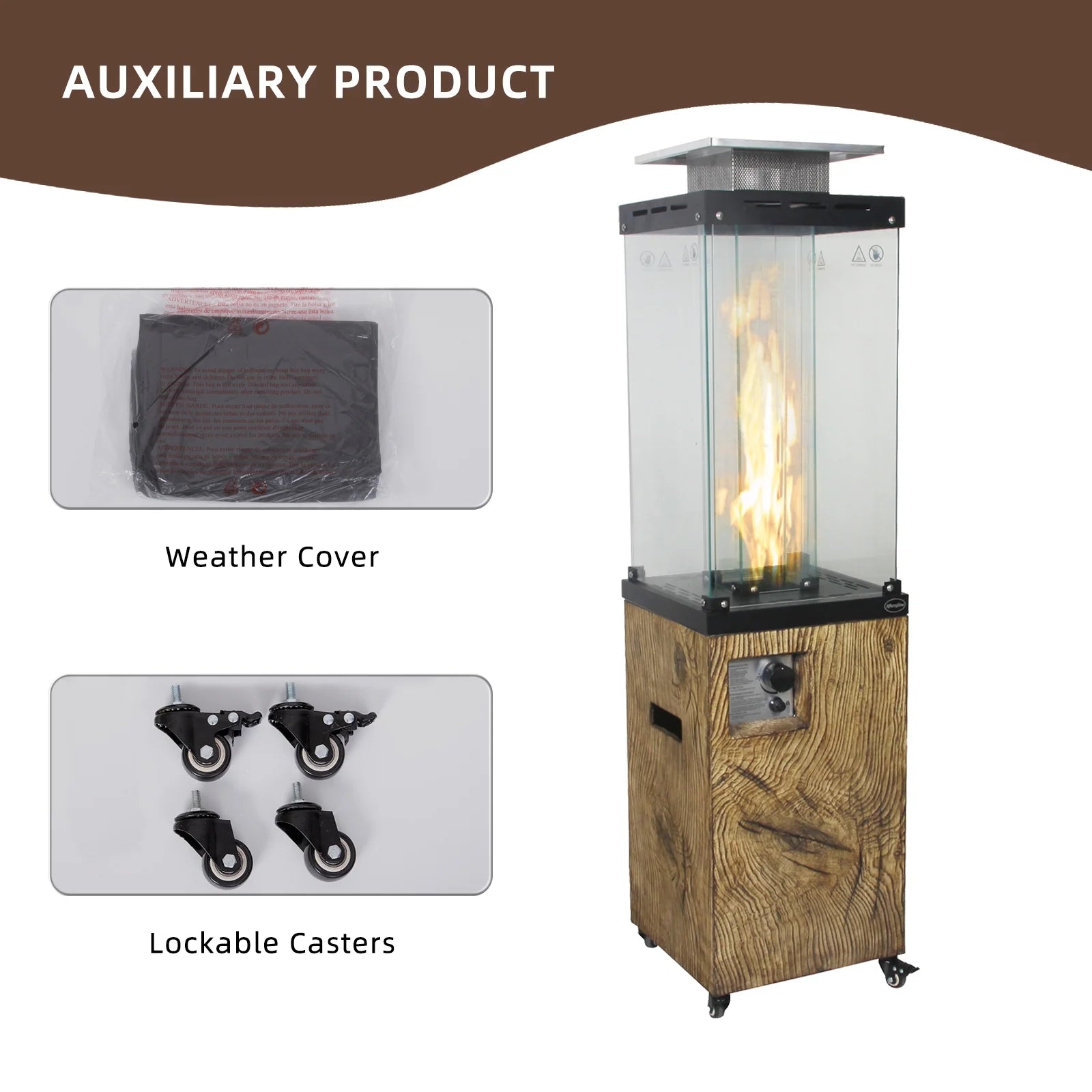 Glass Top + Terrafab Base Fire Heater Internal Gas Tank KD Column