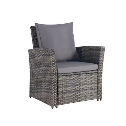 4 Pieces Outdoor Patio Furniture Sets Garden Rattan Chair Wicker Set, Poolside Lawn Chairs with Tempered Glass Coffee Table Porch Furniture