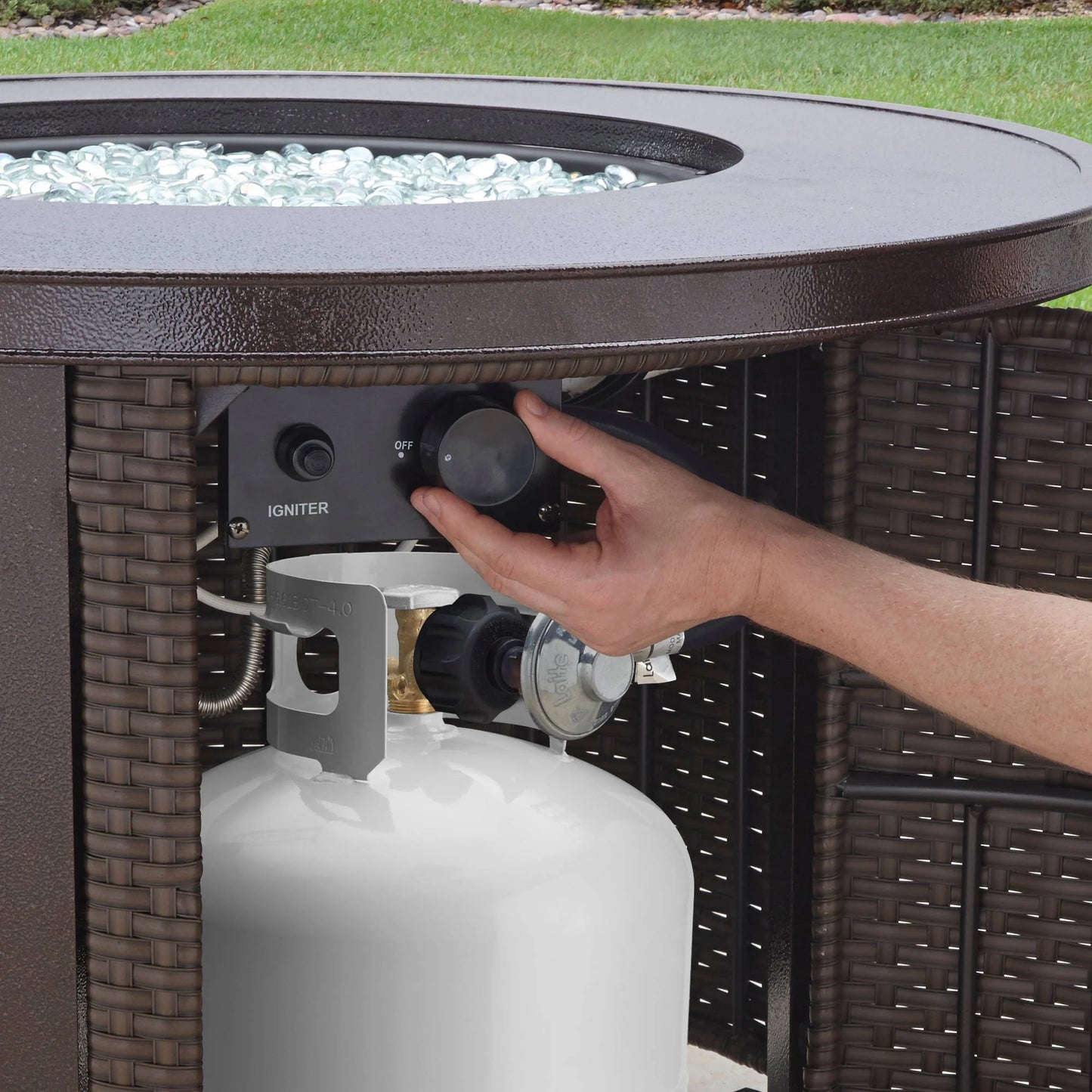 Better Homes & Gardens Colebrooke 37" Round 50,000 BTU Propane Gas Fire Pit Table with Glass Beads, Metal Lid and Protective Cover