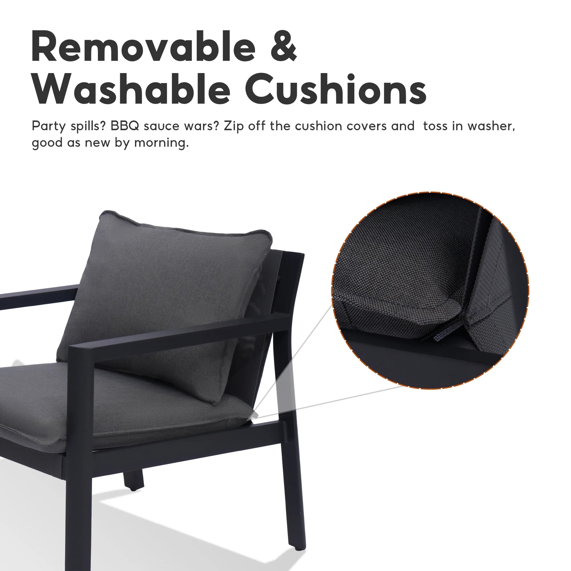 Letsout 4-Piece Aluminum Outdoor Conversation Sets with Detachable Cushions and Tempered Glass Table, Dark Grey/Gray