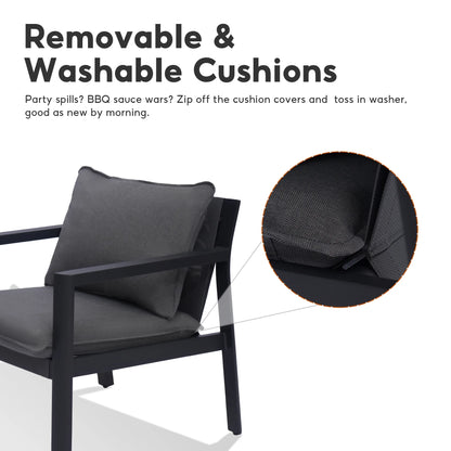 Letsout 4-Piece Aluminum Outdoor Conversation Sets with Detachable Cushions and Tempered Glass Table, Dark Grey/Gray